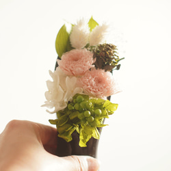 【仏花】小菊とアジサイのコンパクトサイズの仏花（ピンク）・全てプリザーブドフラワー使用 4枚目の画像