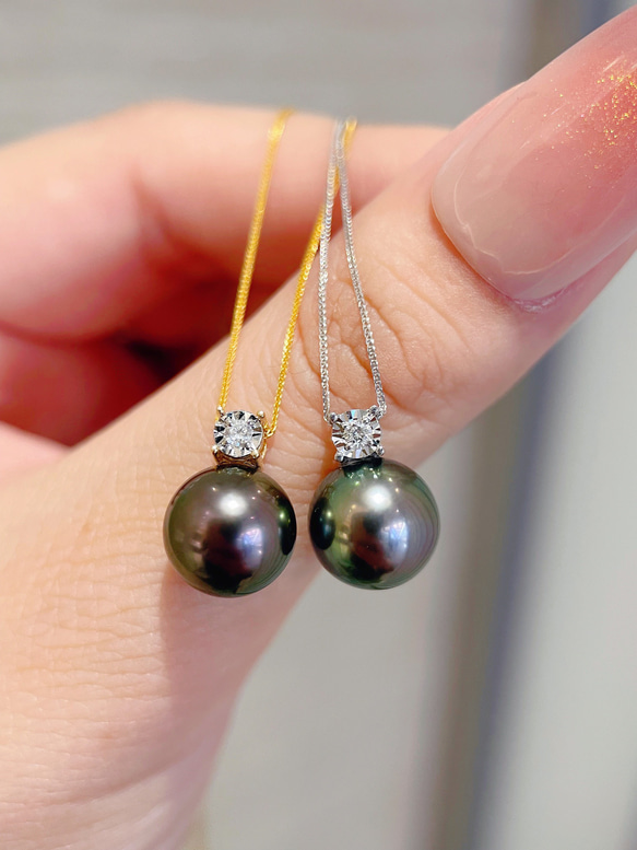 K18 黒蝶真珠 一粒 DIA ネックレス ダイア Tahitian pearl