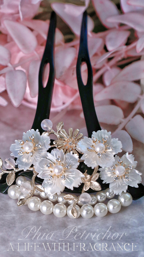 簪 和 K24GP 桜 かんざし バチ型 パール 簪 着物 髪飾り 留袖 着物 成人式 結婚式 卒業式 2枚目の画像