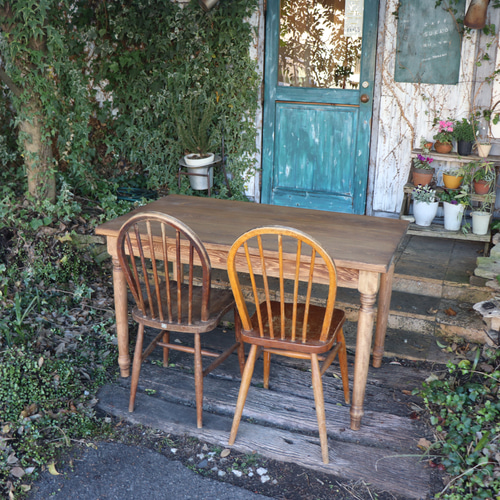 ヒノキW1500奥行700 シャビー調 レトロ ろくろ足 カウンターテーブル