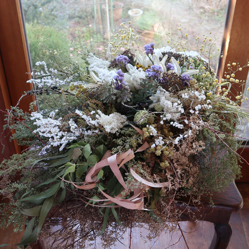 75cm) ＊特大＊ユーカリニコリーとアジサイとミモザのボリューム