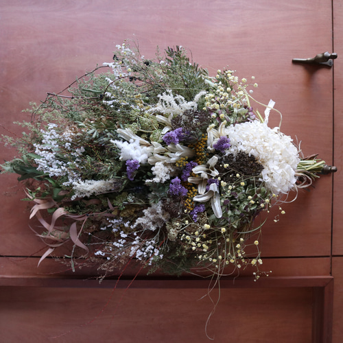 ぷりこて フラワーリース＊ 特大 ダリアとユーカリのナチュラルリース