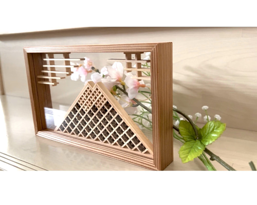 富士山 シリーズ第一弾 組子細工 富士山 インテリア オブジェ 金蘭緞子