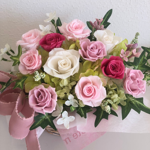 プリザーブドフラワーバスケットアレンジ♡ギフトプレゼント♡お誕生日