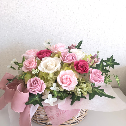 プリザーブドフラワーバスケットアレンジ♡ギフトプレゼント♡お誕生日
