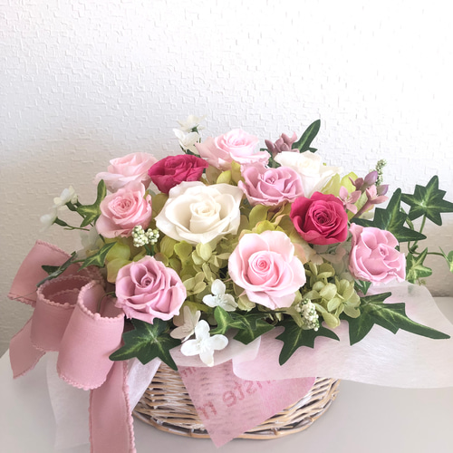 プリザーブドフラワーバスケットアレンジ♡ギフトプレゼント♡お誕生日