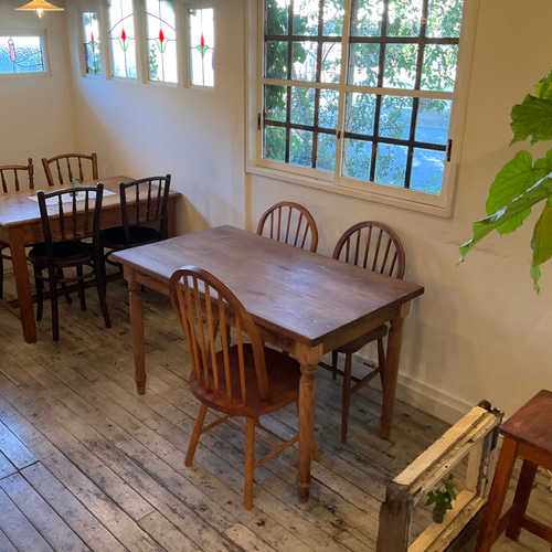 ヒノキW900奥行700 シャビー調 レトロ ろくろ足 カウンターテーブル