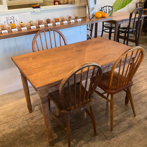 ヒノキW900奥行700 シャビー調 レトロ ろくろ足 カウンターテーブル