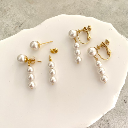 2点Set ＊パール ネックレス & ピアス イヤリング /サージカル