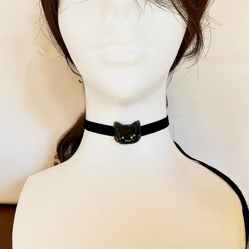 45.メタリックぽっこりにゃんこチョーカー　10本 黒猫のチョーカー チョーカー スタイリッシュにゃんこ 通販 17131080