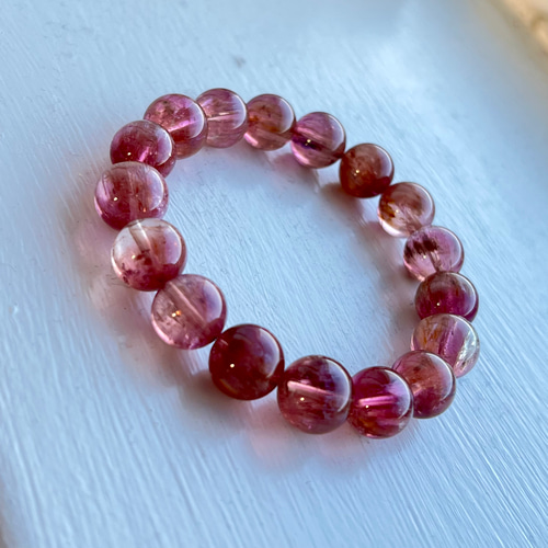 イギリス発送 天然ルベライトトルマリンキャッツアイ ブレスレット