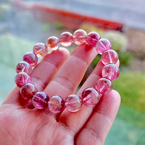 イギリス発送 天然ルベライトトルマリンキャッツアイ ブレスレット