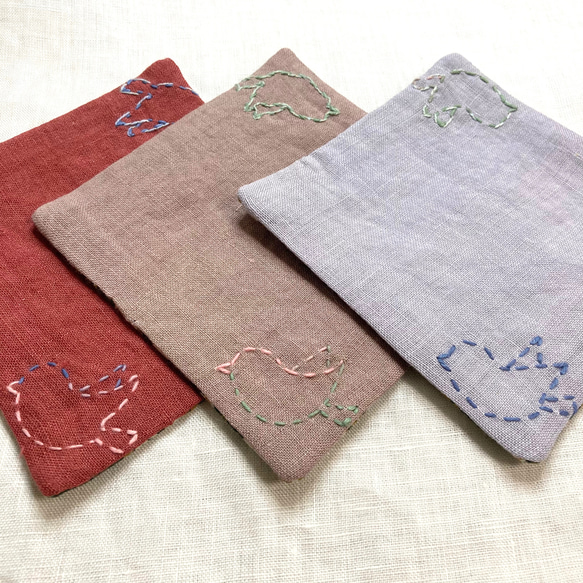 ⋆⸜送料無料⸝⋆ しかく リネン コースター 3点セット　刺し子 刺繍　キルト芯無し 2枚目の画像