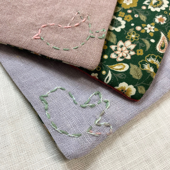 ⋆⸜送料無料⸝⋆ しかく リネン コースター 3点セット　刺し子 刺繍　キルト芯無し 5枚目の画像