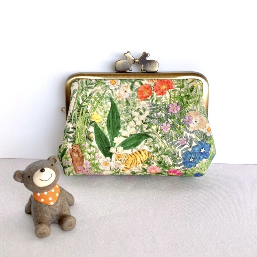 PJC 草花クロッチ　親子がま口　財布　ハンドメイド　ディーモス