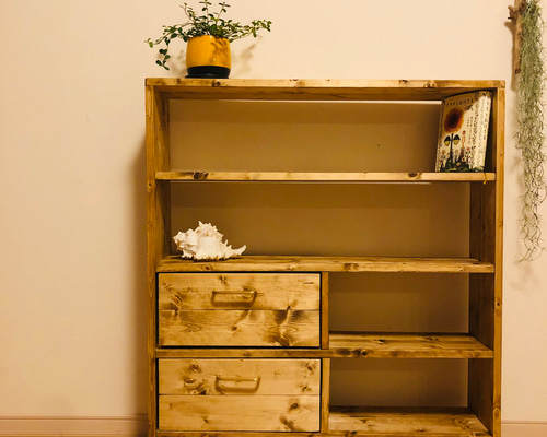 ［終了します］木製オープンシェルフ付き家具　チェスト　和チェスト　アンティーク オーダーメイドパイン家具、アンティークチェスト・オープンシェルフ