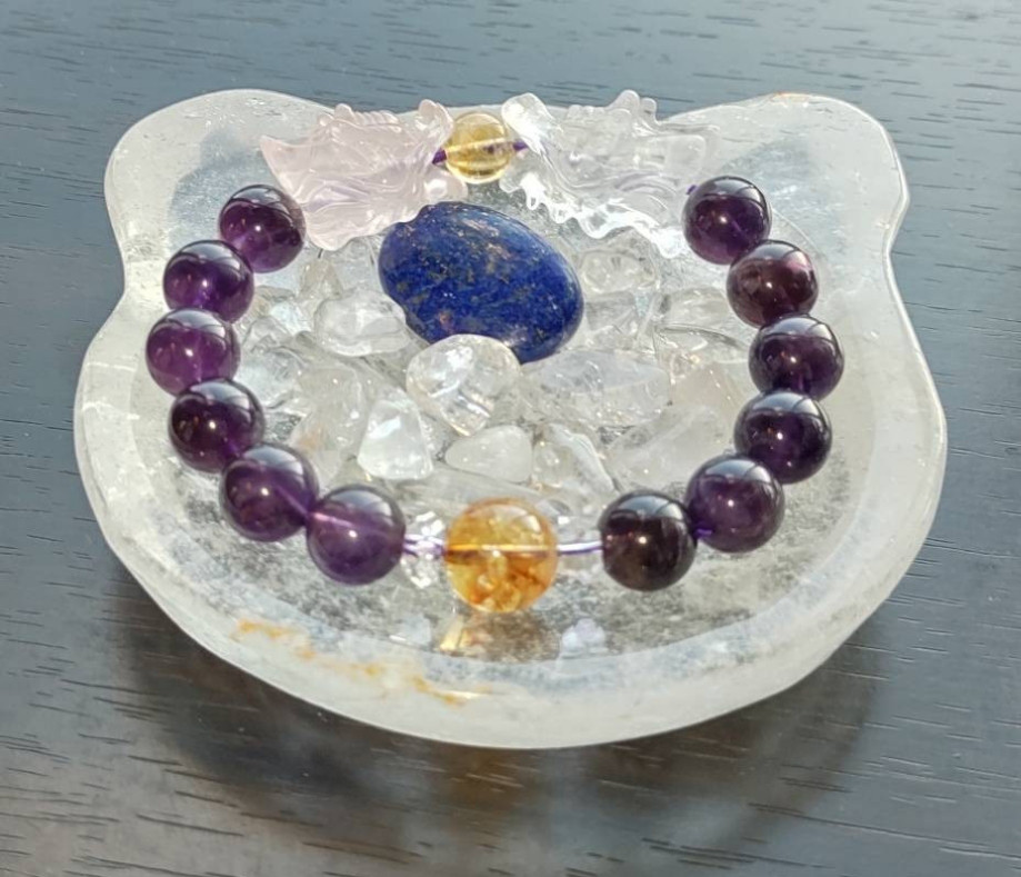 ローズクオーツ＆水晶双竜ブレスレット Crystal Twin Dragons Bracelet, amulet