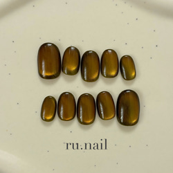 No.9 ダークグリーンちゅるんマグネットネイル ネイルチップ