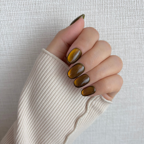 クリアブラウン×ダークグリーン ネイルチップ ジェルネイルチップ 付け