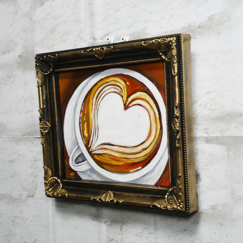 油絵 油彩 油彩画 絵 絵画 ミニ色紙【ラテアートハート】 絵画 HR