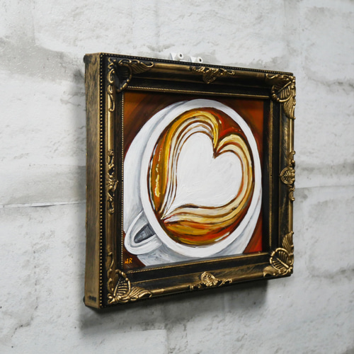 油絵 油彩 油彩画 絵 絵画 ミニ色紙【ラテアートハート】 絵画 HR