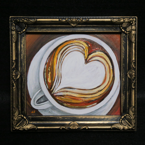 油絵 油彩 油彩画 絵 絵画 ミニ色紙【ラテアートハート】 絵画 HR