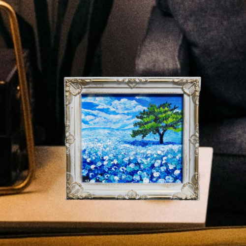 油絵 油彩 油彩画 絵画 絵 ミニ絵画 【ネモフィラの丘】 油絵 油彩 油彩画 絵 絵画 ミニ色紙【ネモフィラの丘】 絵画 HR 通販