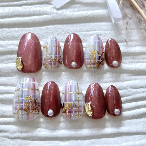 ネイルチップ マグネット チェック柄ネイルチップ #48 ネイルチップ