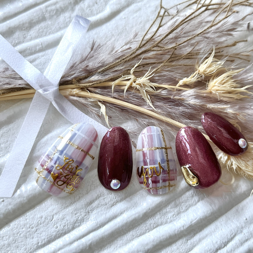 ネイルチップ マグネット チェック柄ネイルチップ #48 ネイルチップ