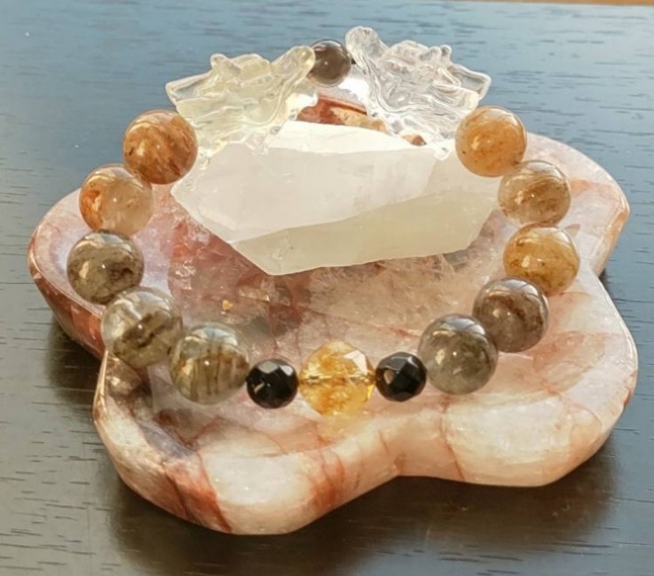 シトリン＆水晶双龍＋千層龍神ガーデン大玉ブレスレット 5,250円