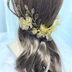 お花のヘッドドレス　雪の華g　コーム　ゴールドクリア　～ディップアート～ 3枚目の画像