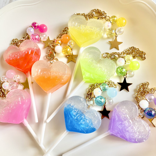 グラデーション ロリポップキャンディ(ハート) / バッグチャーム  