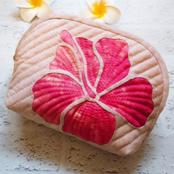 大きめ♪ハイビスカスのステンドグラスキルトのポーチ ハワイアン