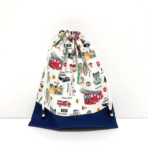 働く車の設計図　生成り　入園入学3点セット　車　男の子 受注製作】レッスンバッグ*働く車カラフル その他入園グッズ