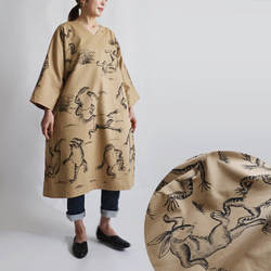最終SALE 手描きART 鳥獣戯画 ワンピース Vネック Aライン 贅沢一