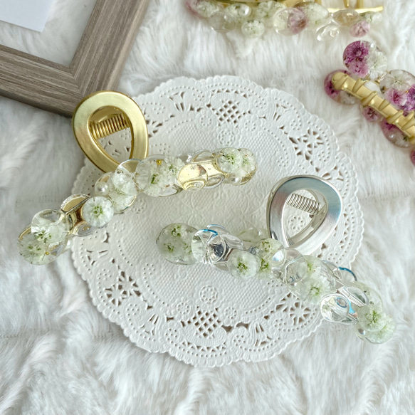 －かすみ草バンスクリップ－【クリア×ホワイト】 5枚目の画像