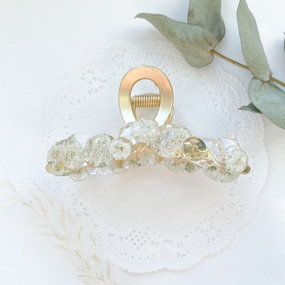 －かすみ草バンスクリップ－【クリア×ホワイト】 2枚目の画像