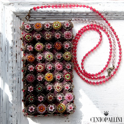 レッドビーズ＆ラインストーンショルダーバッグ・スマホケース・ビーズ