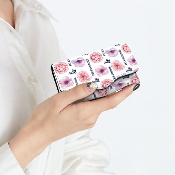 キーケース ケース フラワー 花柄 花 オシャレ かわいい 可愛い カード入れ スエード プレゼント ギフト レディース 6枚目の画像