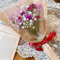 White＆pink red 薔薇とカスミソウ 花束 ドライフラワー ブーケ スワッグ ひな祭り バレンタイン 母の日 4枚目の画像