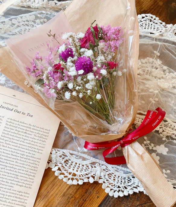 White＆pink red 薔薇とカスミソウ 花束 ドライフラワー ブーケ スワッグ ひな祭り バレンタイン 母の日 4枚目の画像