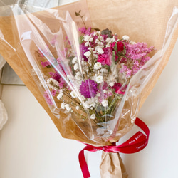 White＆pink red 薔薇とカスミソウ 花束 ドライフラワー ブーケ スワッグ ひな祭り バレンタイン 母の日 8枚目の画像
