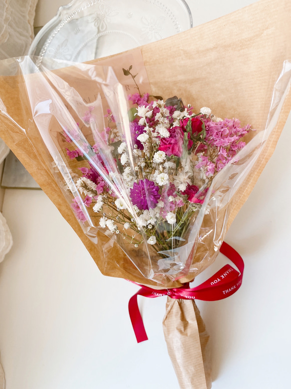 White＆pink red 薔薇とカスミソウ 花束 ドライフラワー ブーケ スワッグ ひな祭り バレンタイン 母の日 8枚目の画像