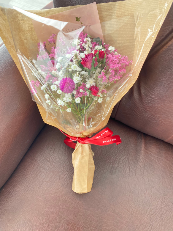 White＆pink red 薔薇とカスミソウ 花束 ドライフラワー ブーケ スワッグ ひな祭り バレンタイン 母の日 10枚目の画像