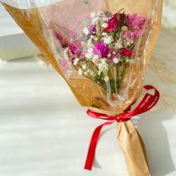 White＆pink red 薔薇とカスミソウ 花束 ドライフラワー ブーケ スワッグ ひな祭り バレンタイン 母の日 7枚目の画像