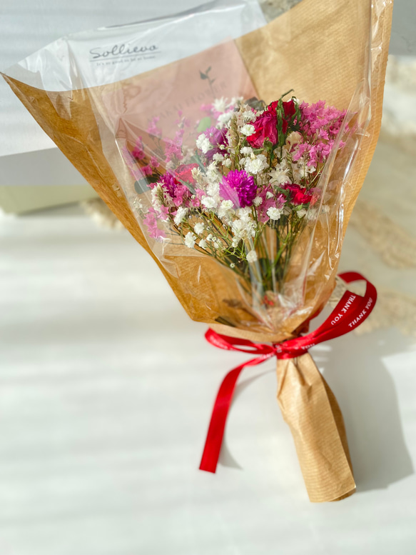 White＆pink red 薔薇とカスミソウ 花束 ドライフラワー ブーケ スワッグ ひな祭り バレンタイン 母の日 7枚目の画像