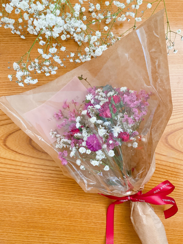 White＆pink red 薔薇とカスミソウ 花束 ドライフラワー ブーケ スワッグ ひな祭り バレンタイン 母の日 16枚目の画像
