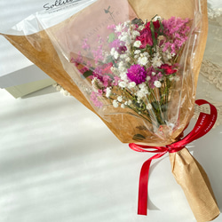 White＆pink red 薔薇とカスミソウ 花束 ドライフラワー ブーケ スワッグ ひな祭り バレンタイン 母の日 11枚目の画像