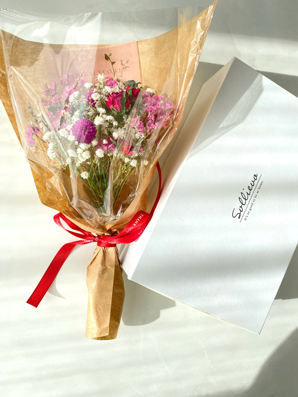 White＆pink red 薔薇とカスミソウ 花束 ドライフラワー ブーケ スワッグ ひな祭り バレンタイン 母の日 5枚目の画像