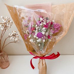 White＆pink red 薔薇とカスミソウ 花束 ドライフラワー ブーケ スワッグ ひな祭り バレンタイン 母の日 15枚目の画像
